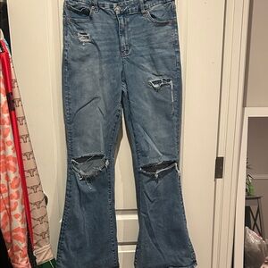 American Eagle Outfitters Blue Distressed Flare Jeans
